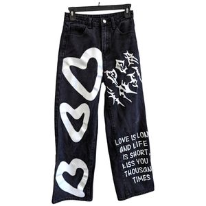 High Waist Heart &‎ Slogan Graphic Jeans Sz 2